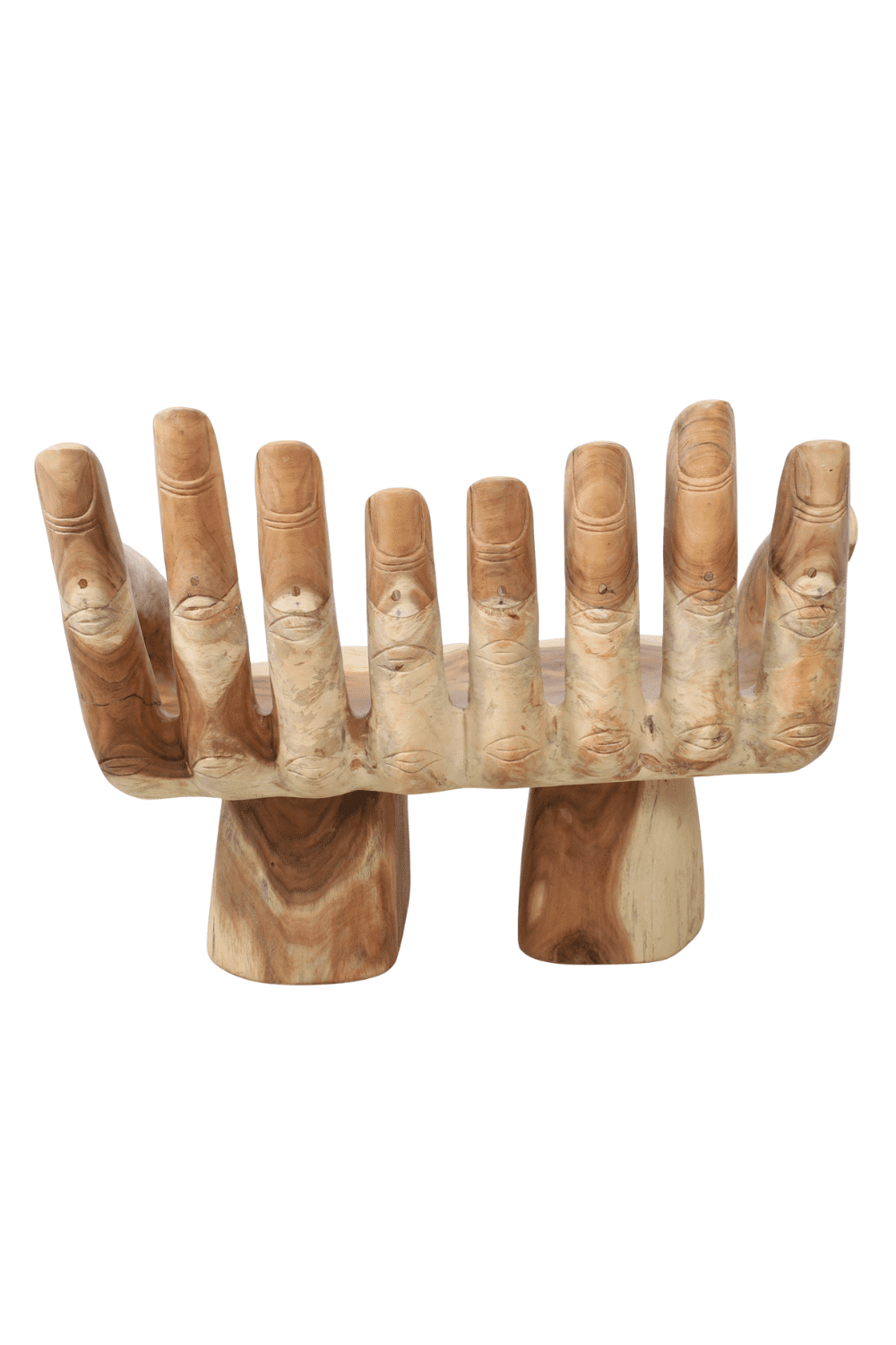 Houten bank in de vorm van een hand