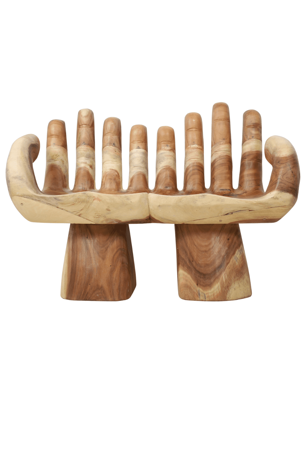Houten bank in de vorm van een hand