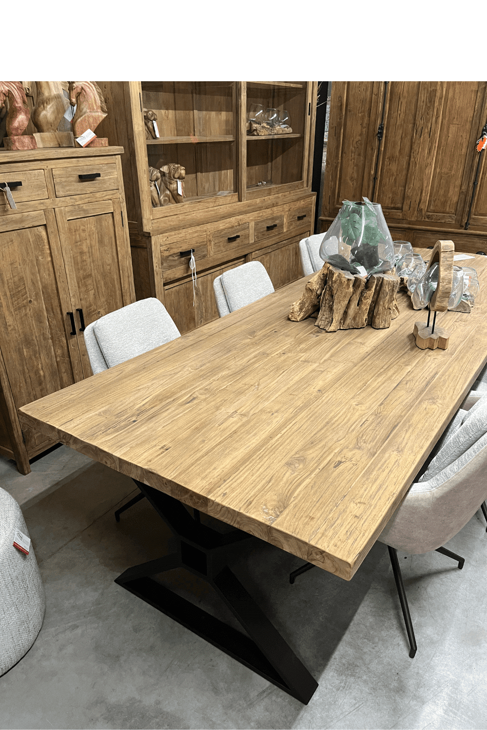 Teakhouten eettafel 300 cm rural met kruis poot