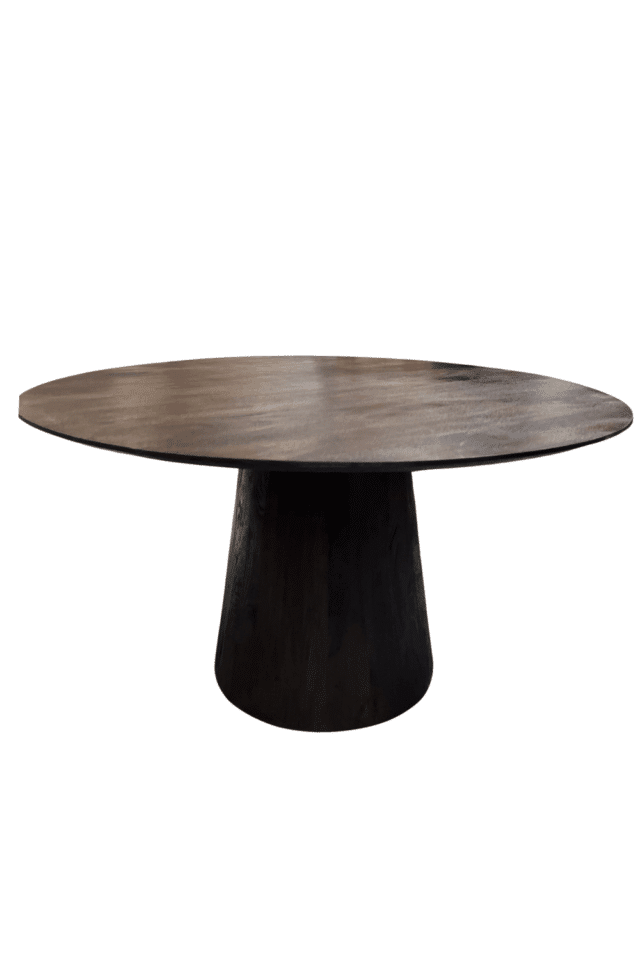 Walnoot bruine ronde mango houten eetkamertafel met kolompoot, poot in het midden 130 cm