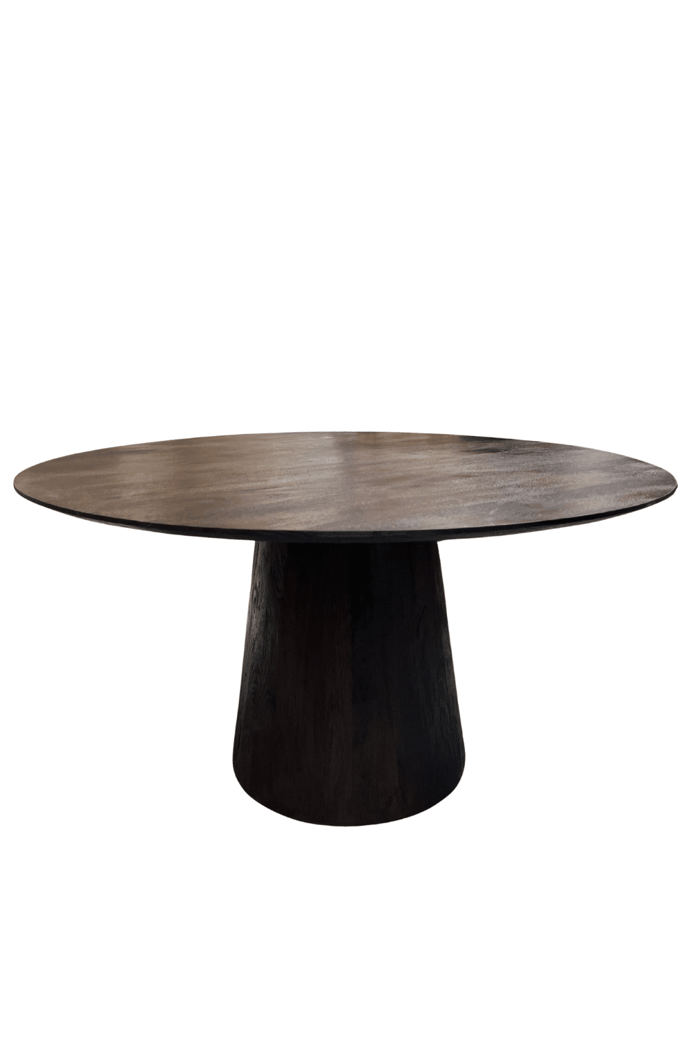 Walnoot bruine ronde mango houten eetkamertafel met kolompoot, poot in het midden 130 cm