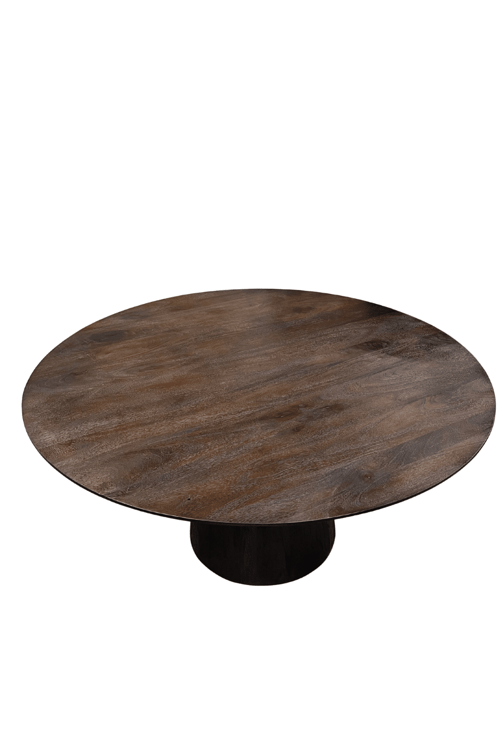 Walnoot bruine ronde mango houten eetkamertafel met kolompoot, poot in het midden 130 cm