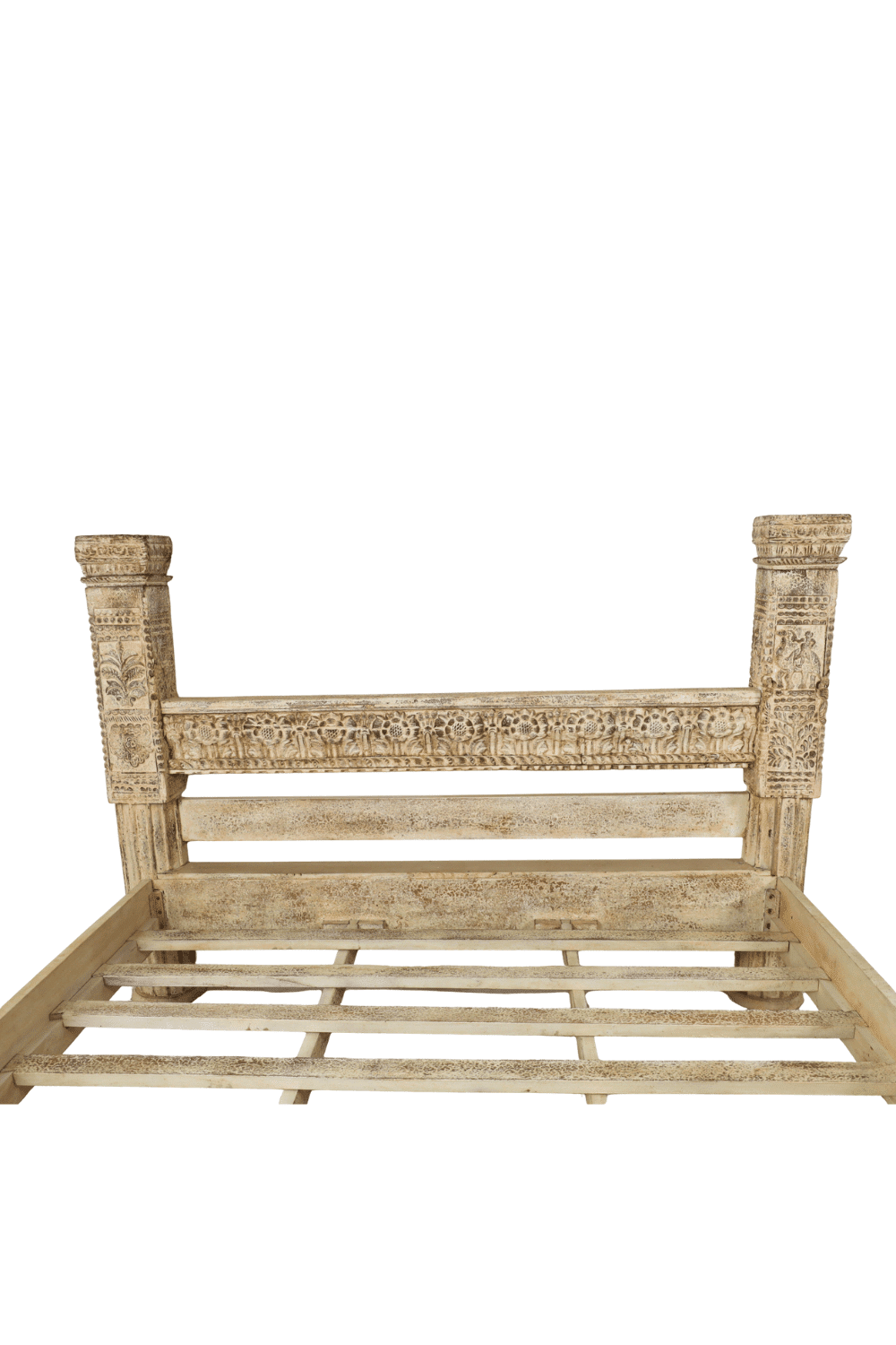 Indiase houten bed antiek met houtsnijwerk houten bed beige Indiase houten bed antiek met houtsnijwerk houten bed beige