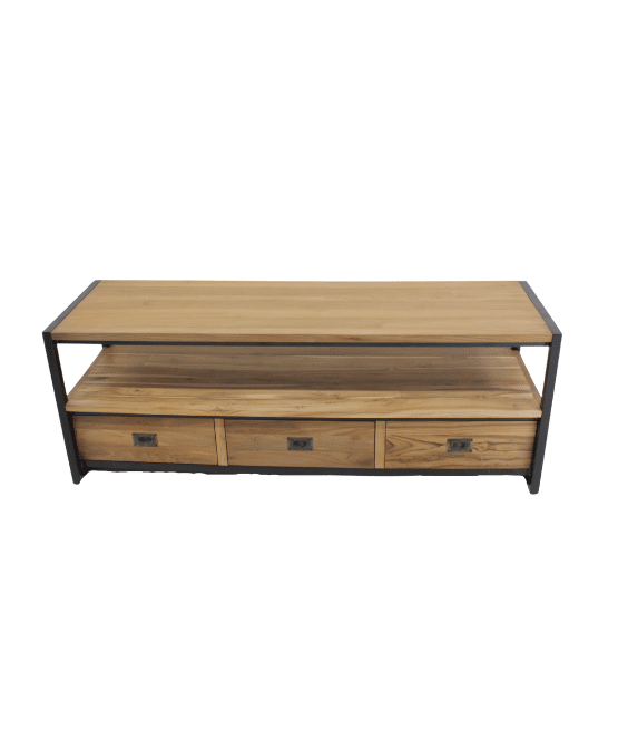 Tv meubel monaco teak hout met metaal 3 lades en open vak Tv meubel monaco teak hout met metaal 3 lades en open vak