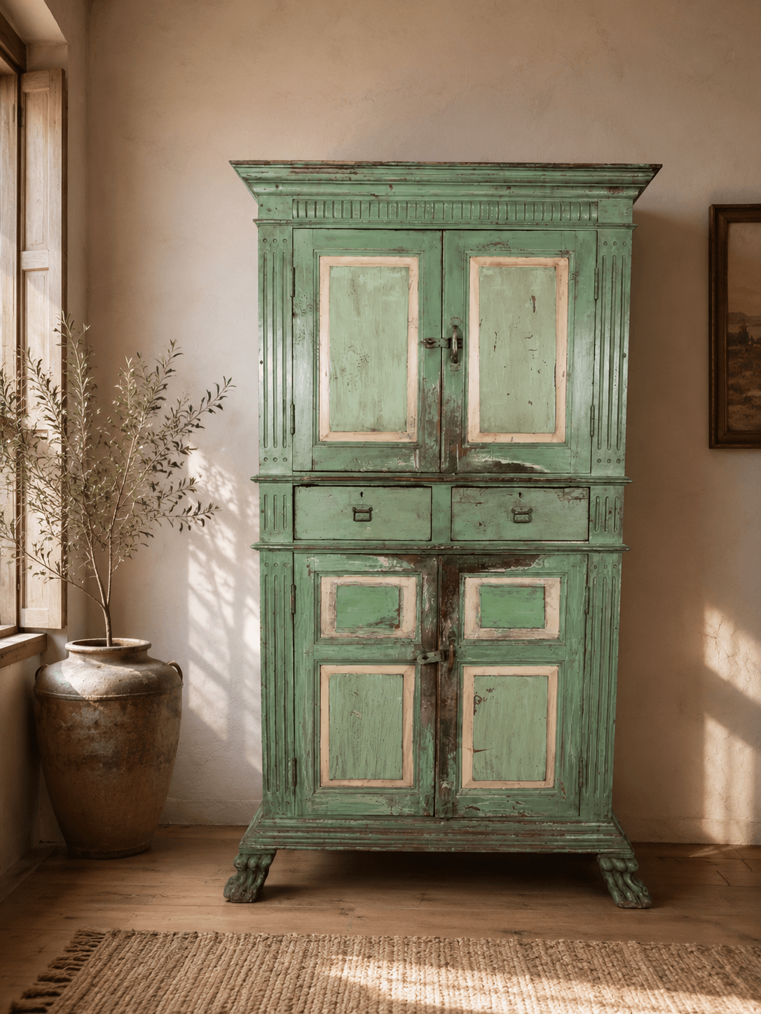 Groene gekleurde oude kast Groene gekleurde oude kast