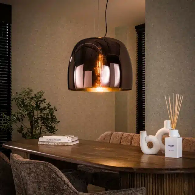 Grote ronde Hanglamp Drift Glass XL 1 - licht koper glas 48x48x150 cm