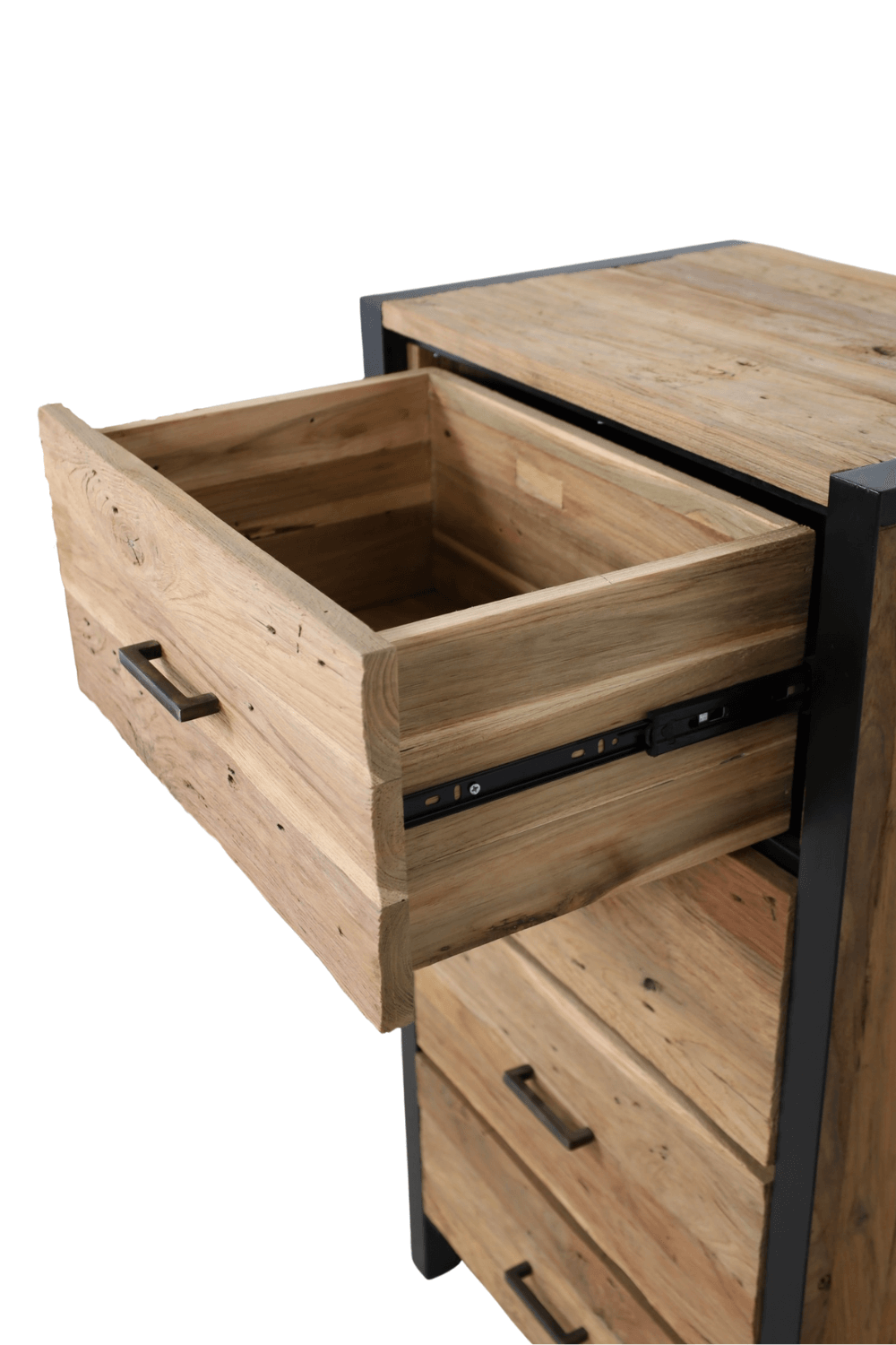 Ladekast teak hout met metaal erosie 60x40x111 cm