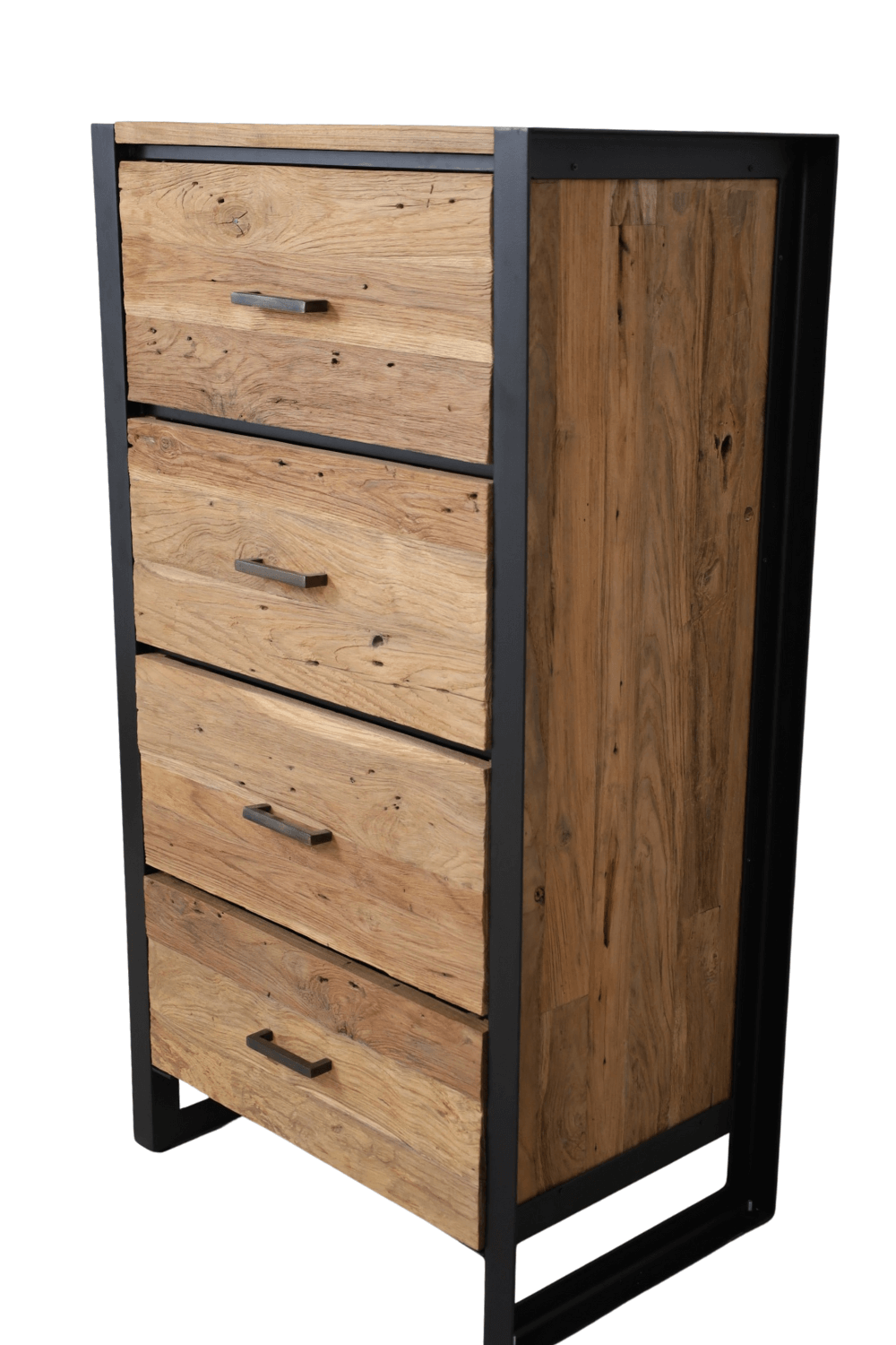 Ladekast teak hout met metaal erosie 60x40x111 cm