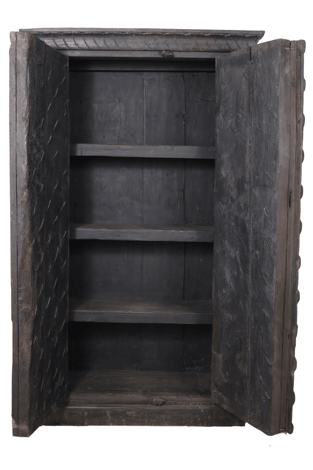 Opbergkast uit india met oude deuren zwart 116x43x194 cm Opbergkast uit india met oude deuren zwart 116x43x194 cm
