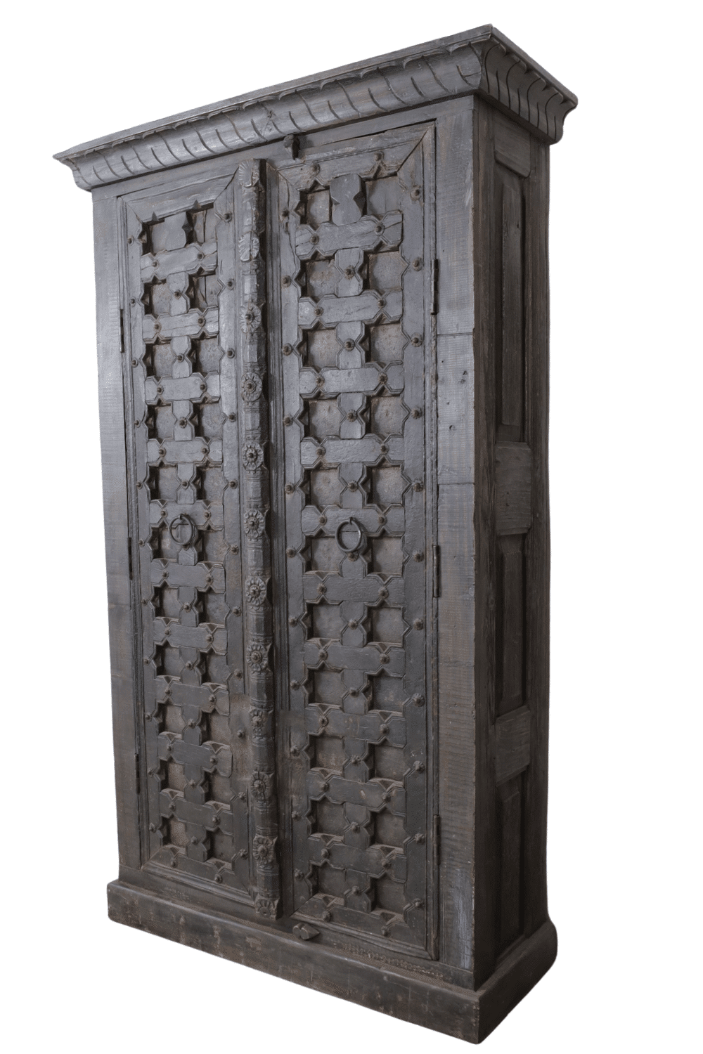 Opbergkast uit india met oude deuren zwart 116x43x194 cm Opbergkast uit india met oude deuren zwart 116x43x194 cm