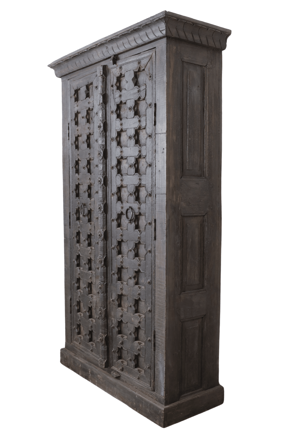 Opbergkast uit india met oude deuren zwart 116x43x194 cm Opbergkast uit india met oude deuren zwart 116x43x194 cm