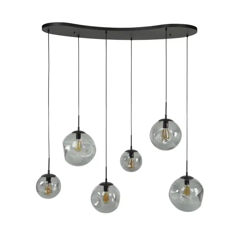 Organische Hanglamp met zwart glas 6 bollen Stellar Black 6 lichts Antic zwart 135x60x150 cm