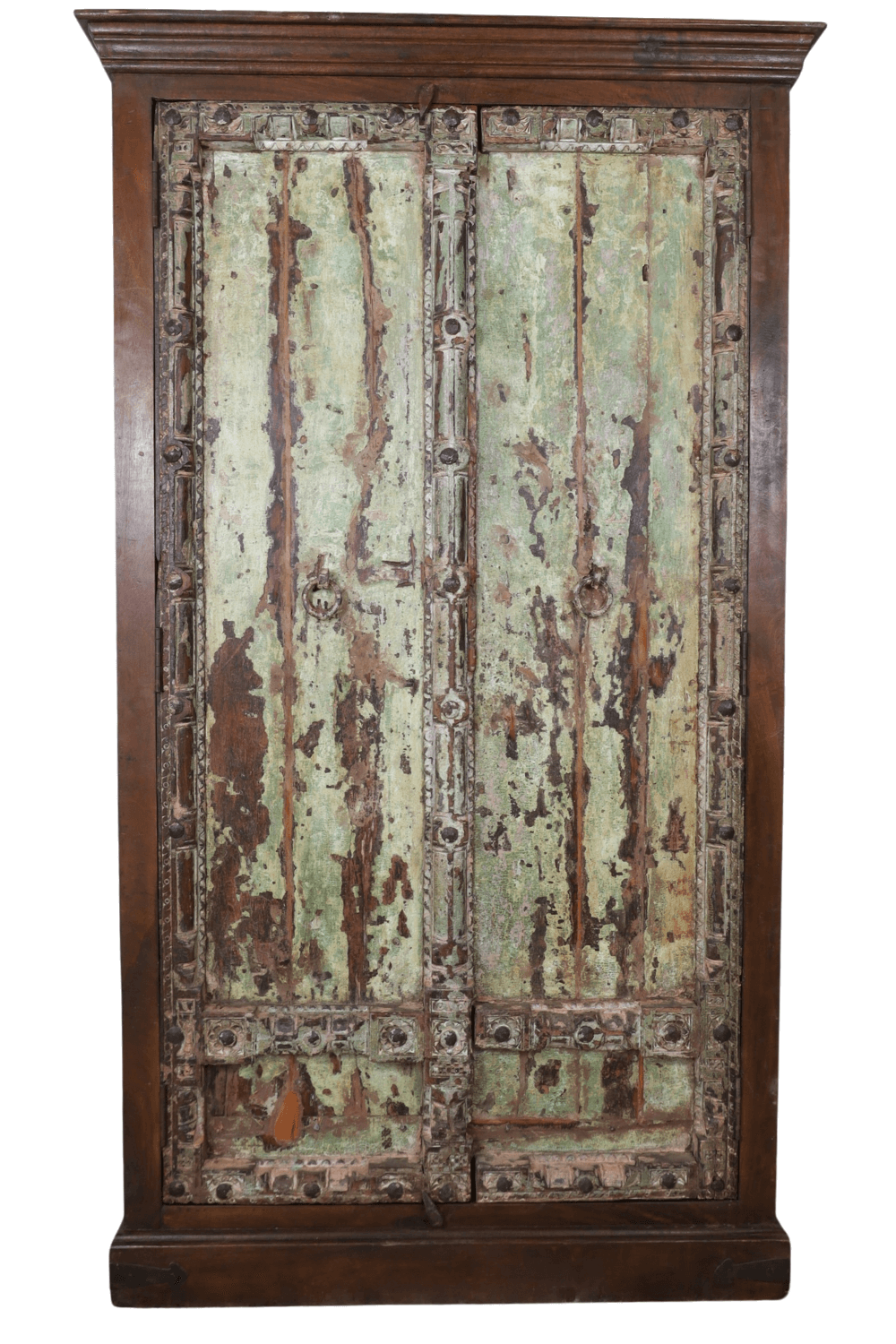 Oude groene gekleurde opbergkast uit india 118x46x205 cm Oude groene gekleurde opbergkast uit india 118x46x205 cm