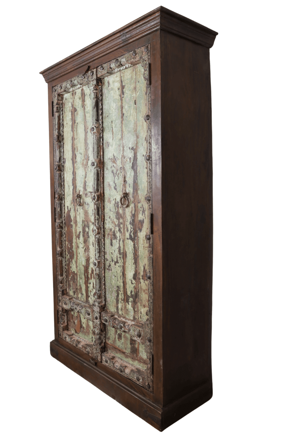 Oude groene gekleurde opbergkast uit india 118x46x205 cm Oude groene gekleurde opbergkast uit india 118x46x205 cm