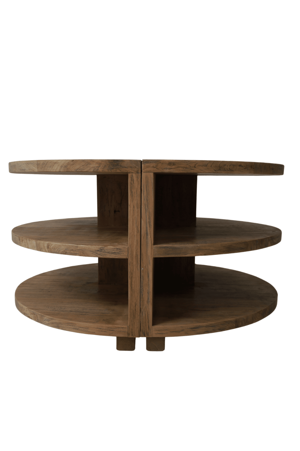 Ronde teak houten salontafel met plankjes uitschuifbare salontafel uit 2 delen. Leuk om tegen de zijkant van de bank te zetten 90x90x45 cm