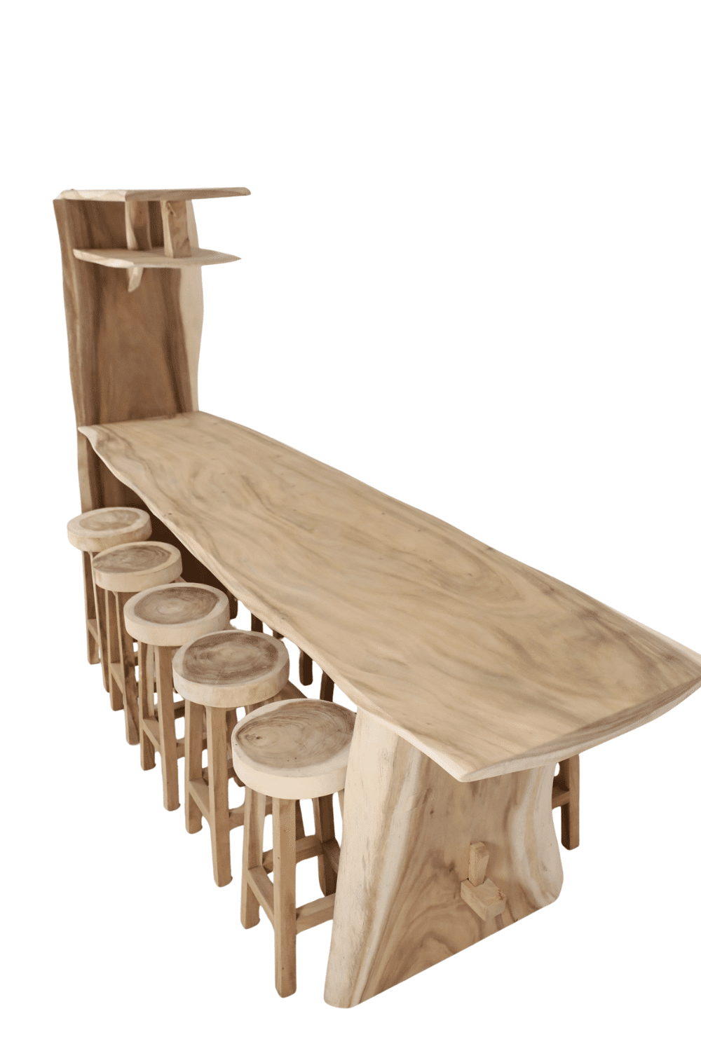 Suar houten bar bartafel voor 10 personen met krukken voor binnen en buiten 300x95x210 cm