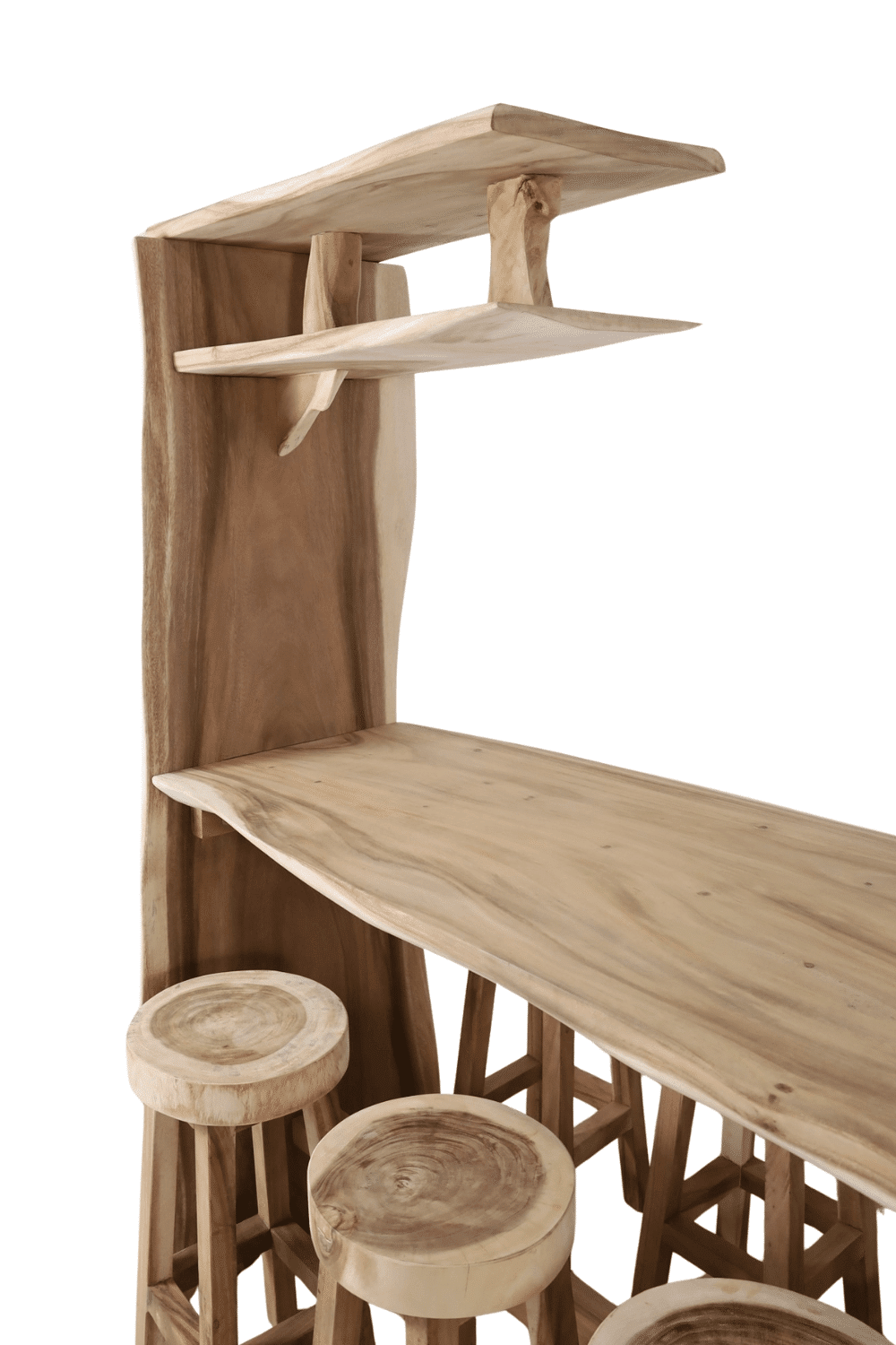 Suar houten bar bartafel voor 10 personen met krukken voor binnen en buiten 300x95x210 cm