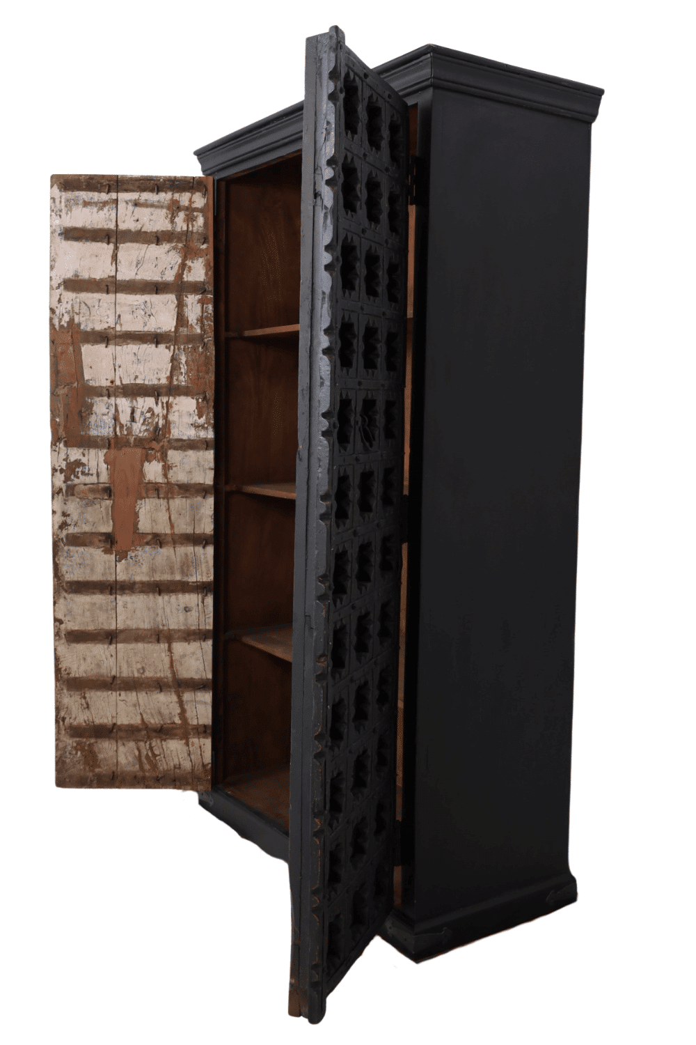 Zwarte Opbergkast Uit India Met Originele Oude Deuren