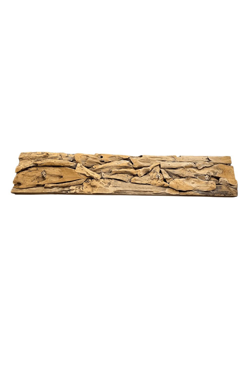 grove stoere hangende kapstok plank met 4 haken Kapstok wortel teak 130x25x5 cm