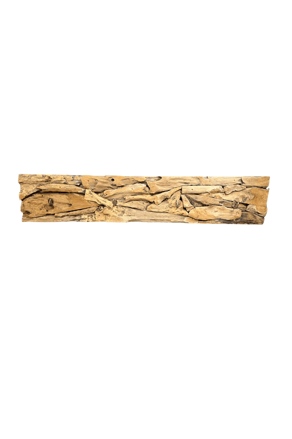 grove stoere hangende kapstok plank met 4 haken Kapstok wortel teak 130x25x5 cm