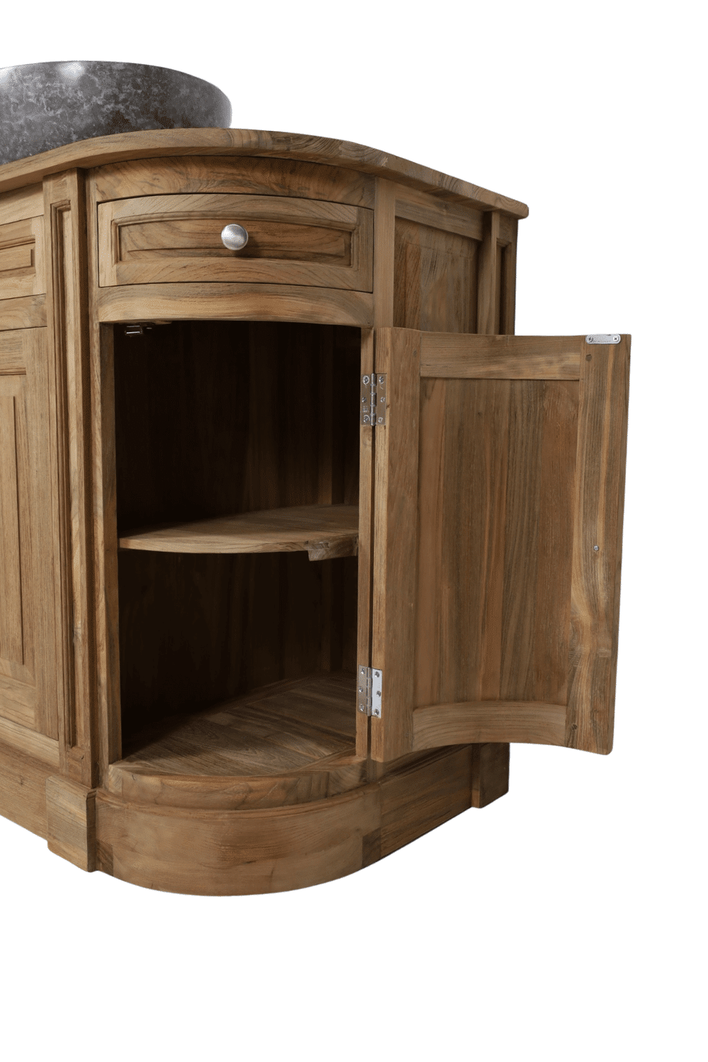 Landelijk teak houten badkamer meubel met ronde hoeken 125x59x90 cm