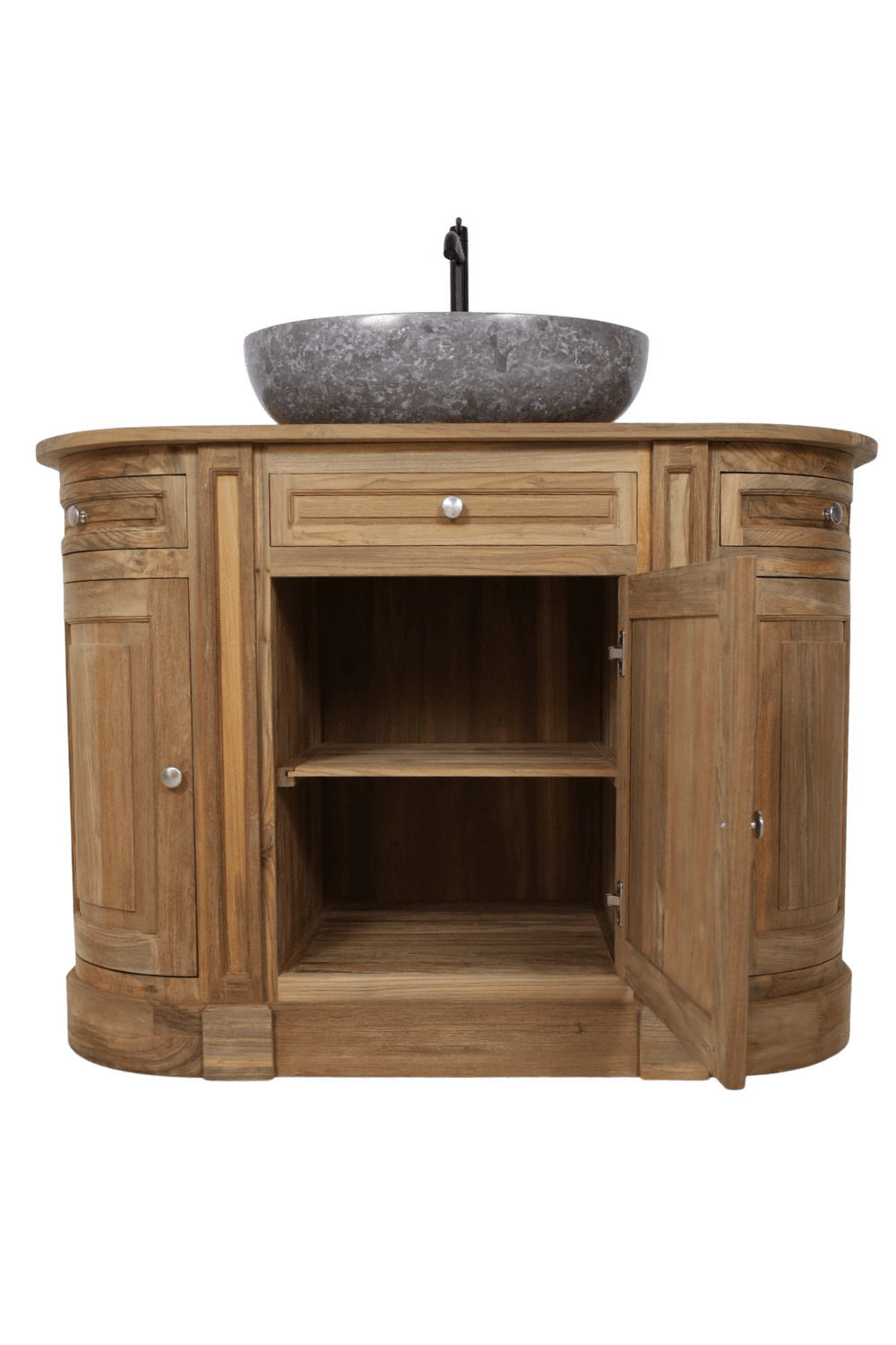 Landelijk teak houten badkamer meubel met ronde hoeken 125x59x90 cm