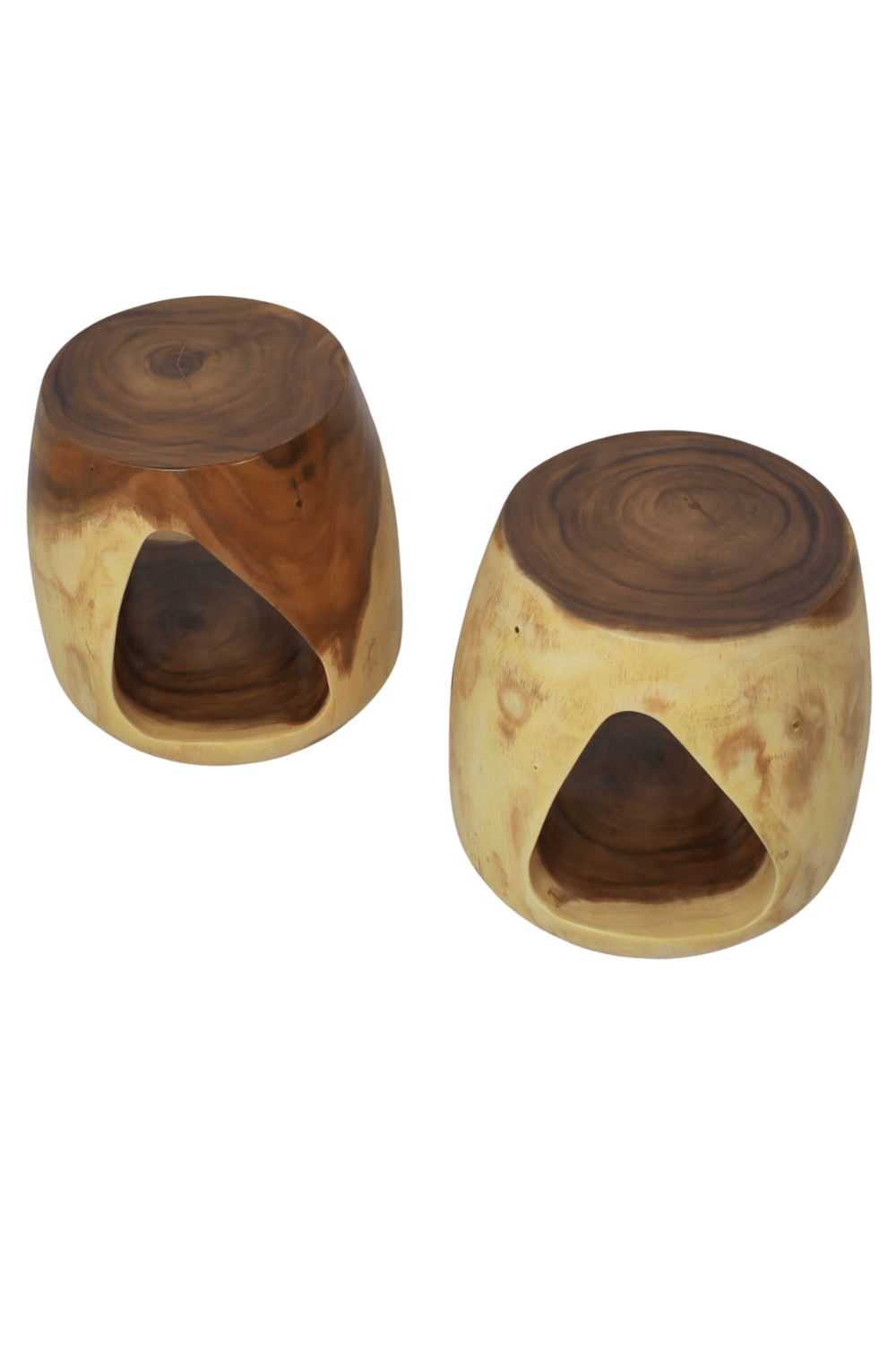 suar houten Krukje bijzettafeltje rond uitgehold in de vorm van een druppel 45x45x46 cm