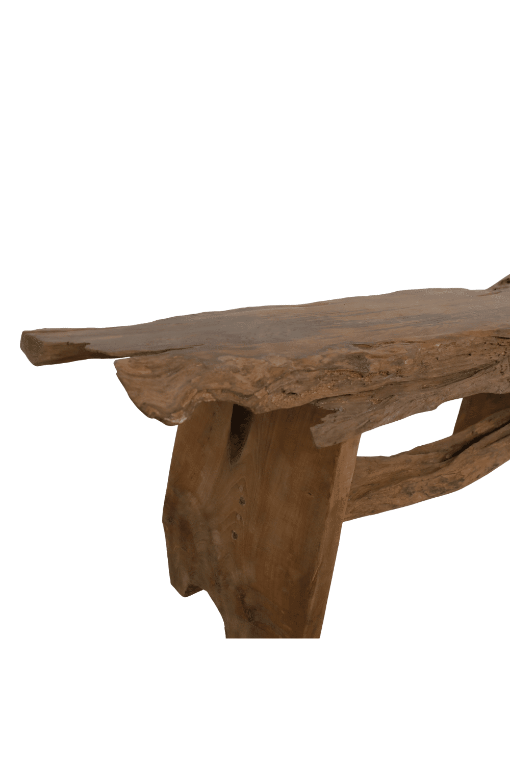 stoer Teakhouten boomstam bankje 120x 37x46 cm