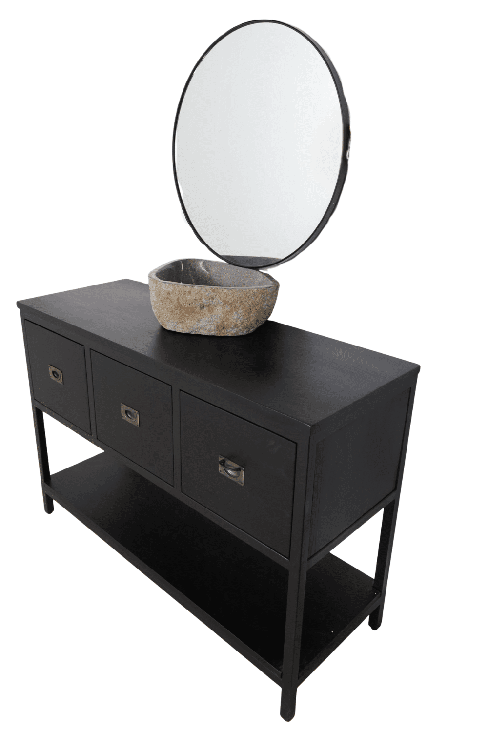 Zwart teak houten Badkamermeubel met 3 lades en onderplank 120x45x85 cm Zwart teak houten Badkamermeubel met 3 lades en onderplank 120x45x85 cm