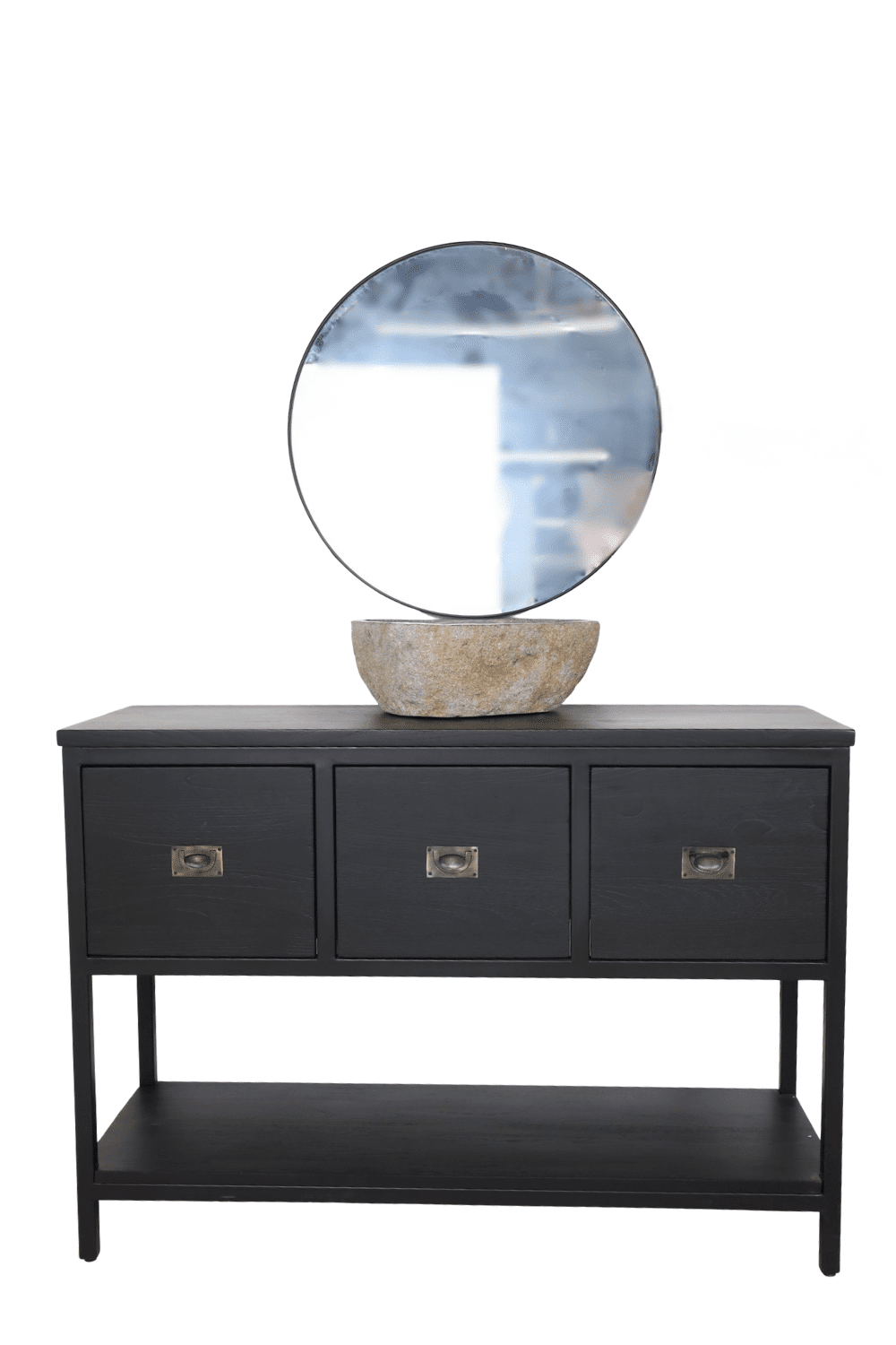 Zwart teak houten Badkamermeubel met 3 lades en onderplank 120x45x85 cm Zwart teak houten Badkamermeubel met 3 lades en onderplank 120x45x85 cm