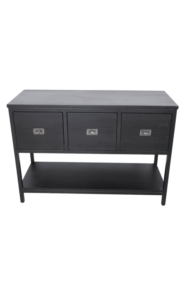 Zwart teak houten Badkamermeubel met 3 lades en onderplank 120x45x85 cm