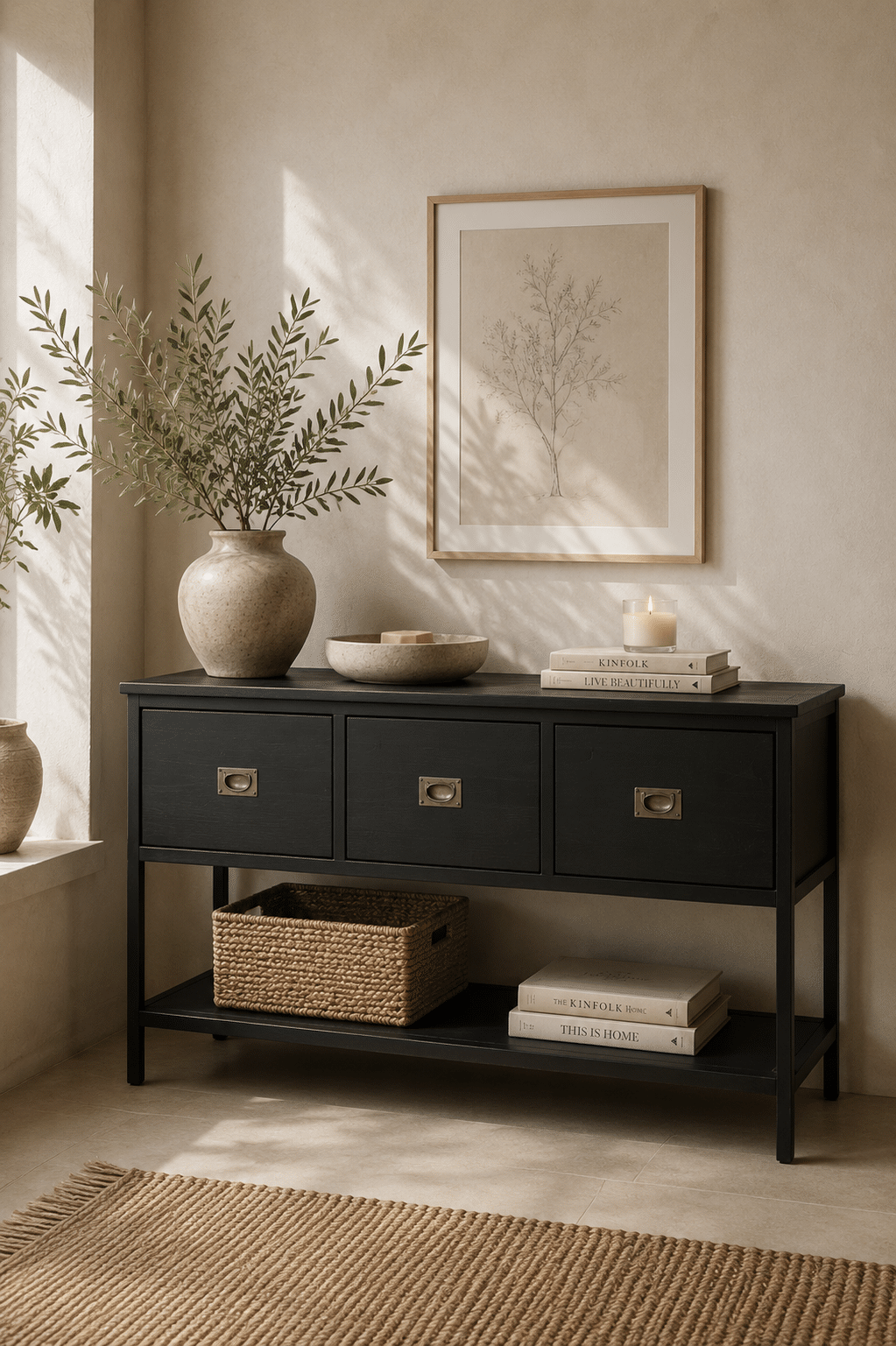 Zwarte console badkamermeubel teak hout