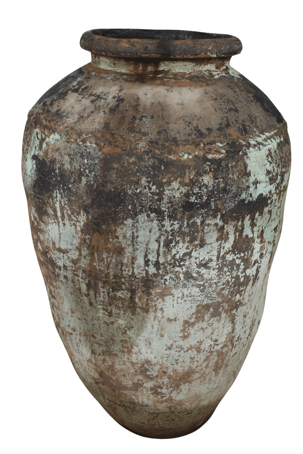 mega kruik grote stenen oude India kruik 90x90x140 cm groen grijs