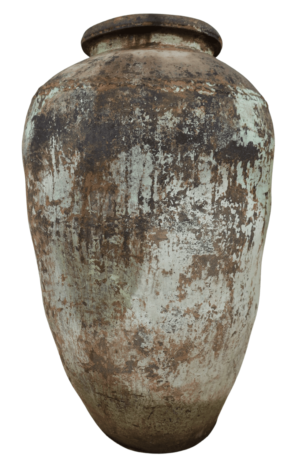 mega kruik grote stenen oude India kruik 90x90x140 cm groen grijs