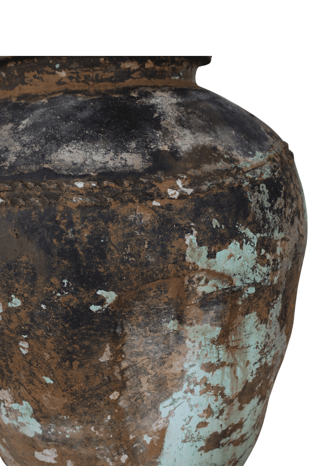 mega kruik grote stenen oude India kruik 90x90x140 cm groen grijs