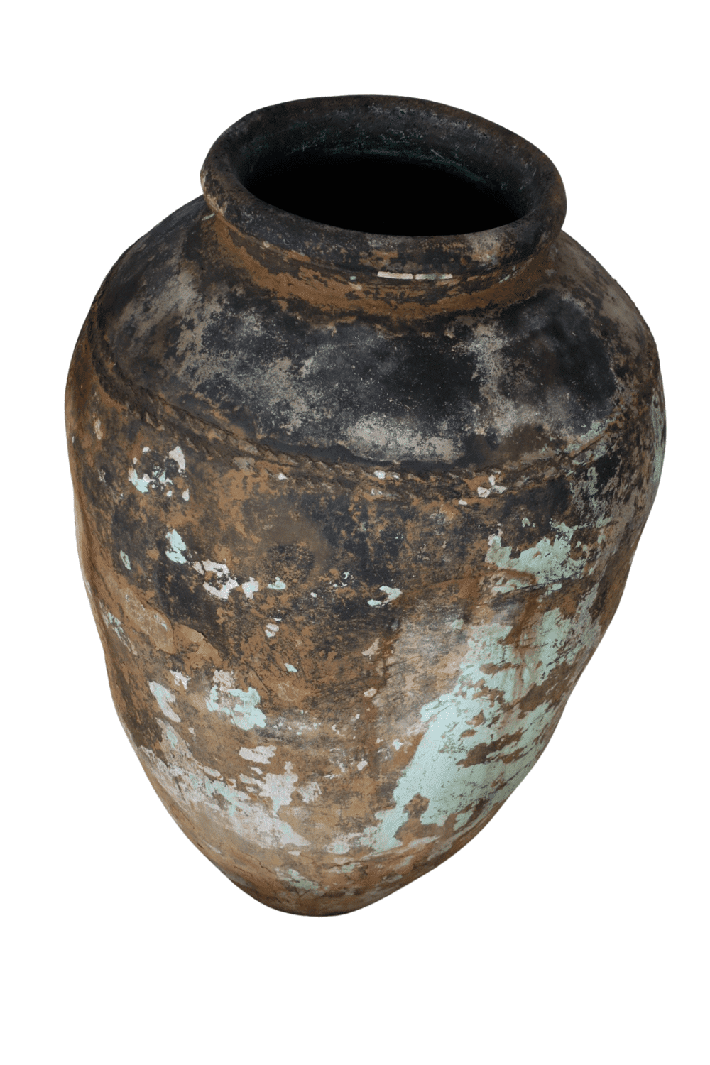 mega kruik grote stenen oude India kruik 90x90x140 cm groen grijs