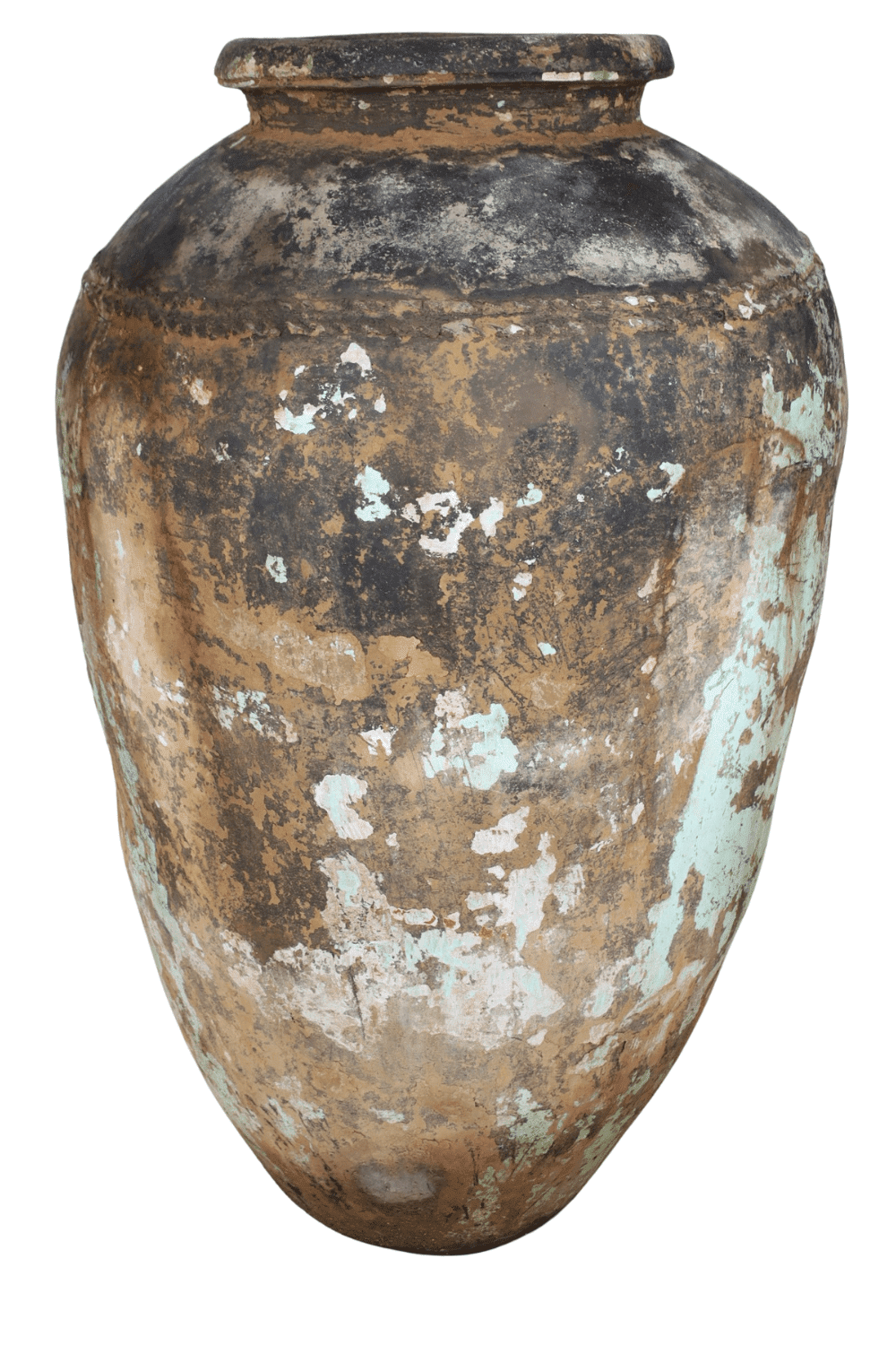 mega kruik grote stenen oude India kruik 90x90x140 cm groen grijs