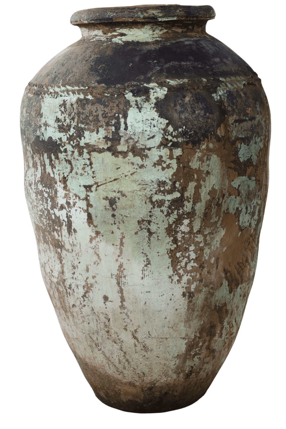 mega kruik grote stenen oude India kruik 90x90x140 cm groen grijs