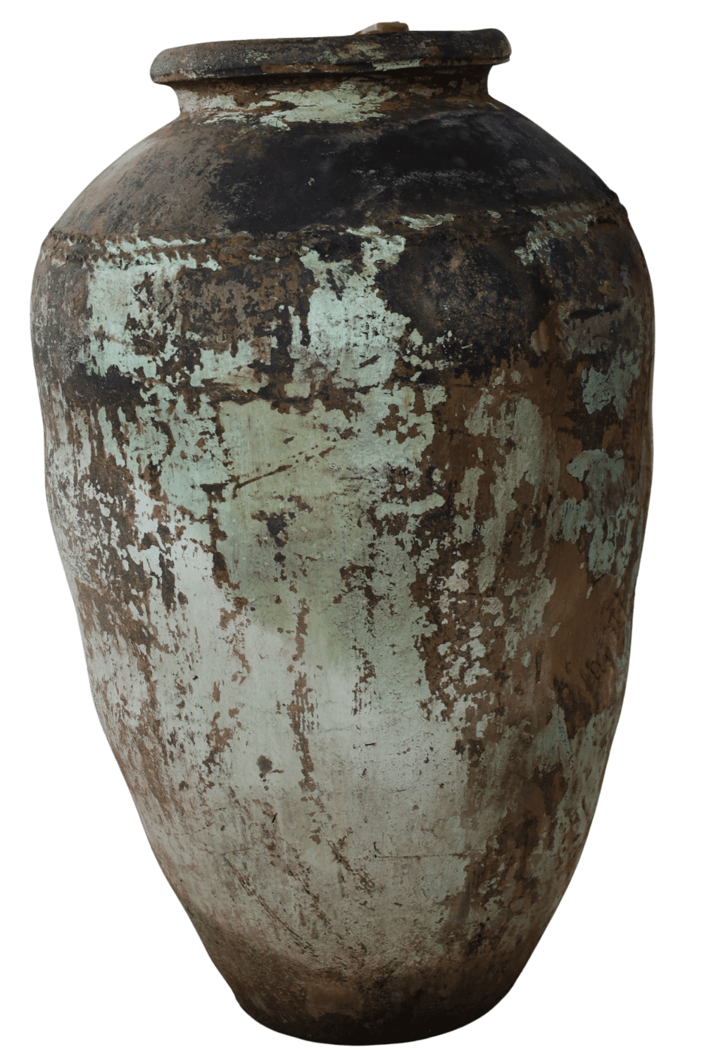 mega kruik grote stenen oude India kruik 90x90x140 cm groen grijs