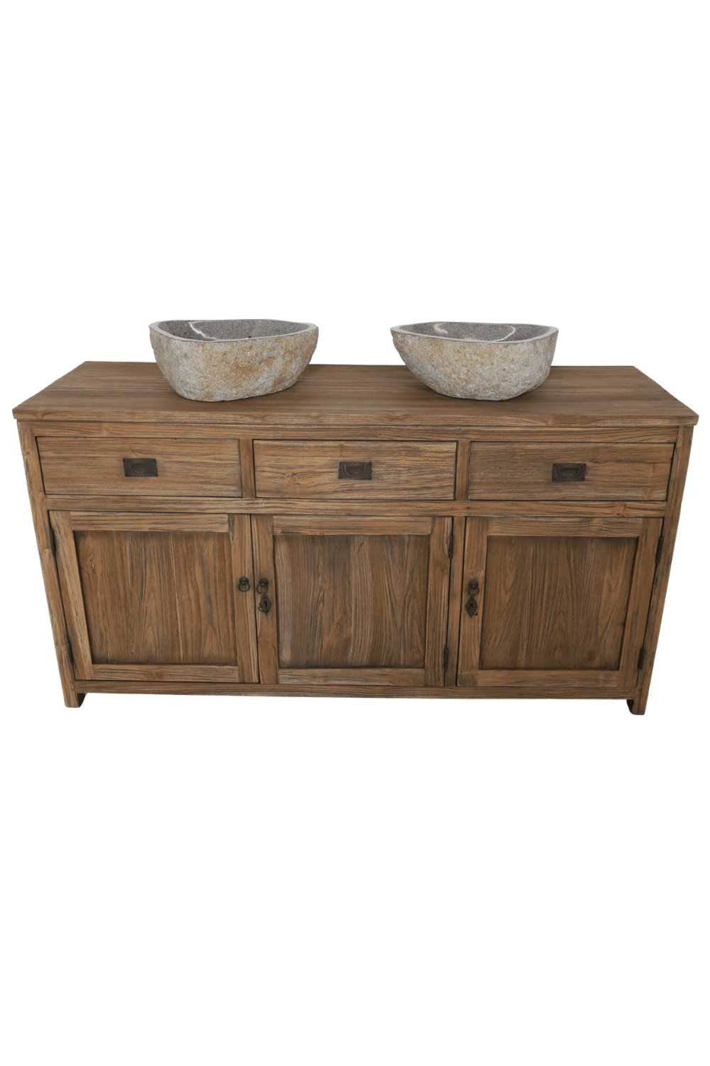 landelijk teak houten rustiek badkamermeubel met lades en deurtjes 160x50x85 cm