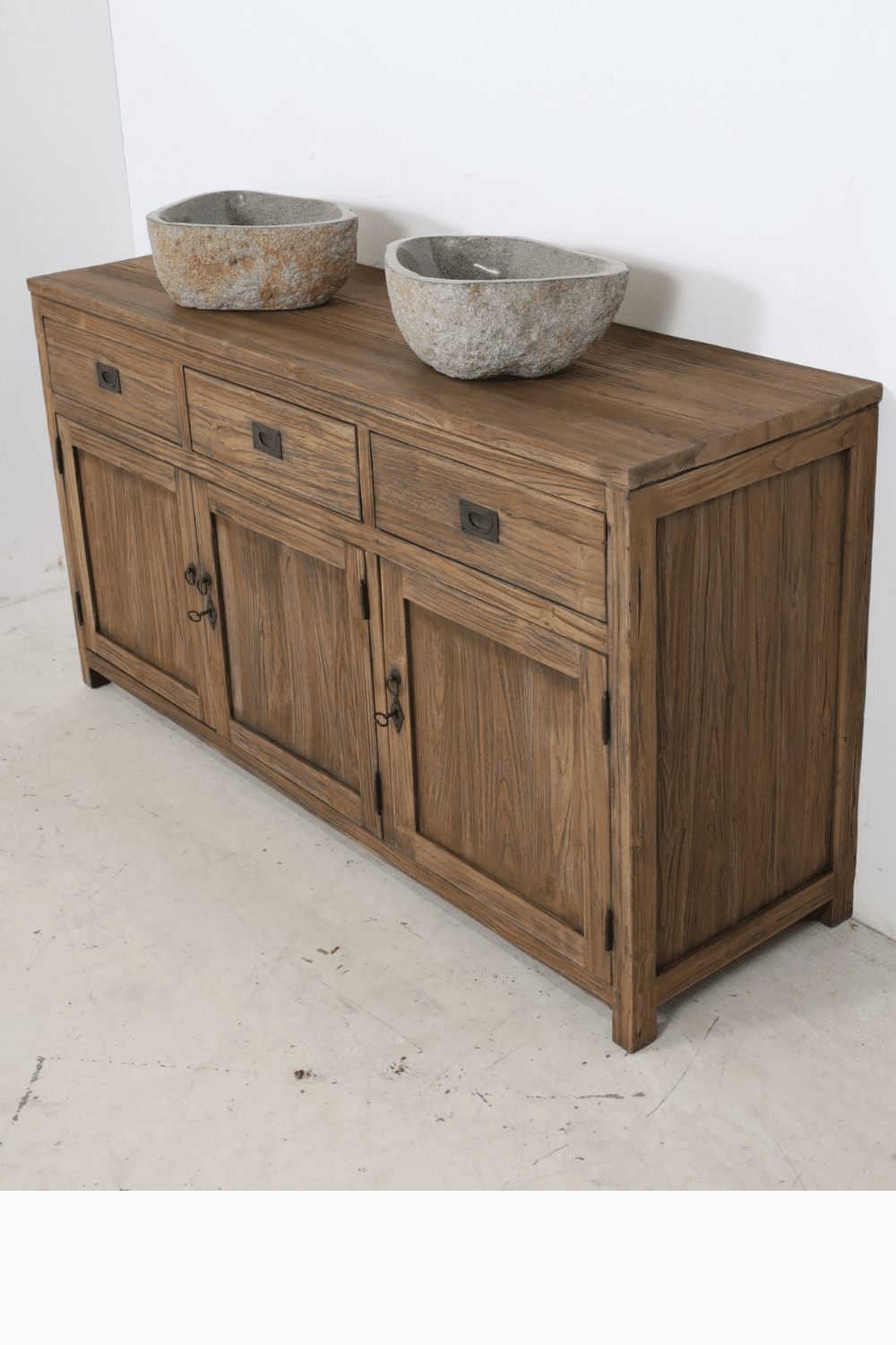 landelijk teak houten rustiek badkamermeubel met lades en deurtjes 160x50x85 cm