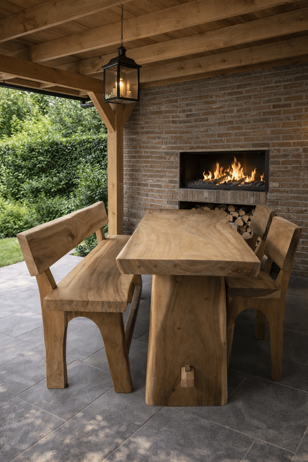 Buitenruimte onder houten pergola