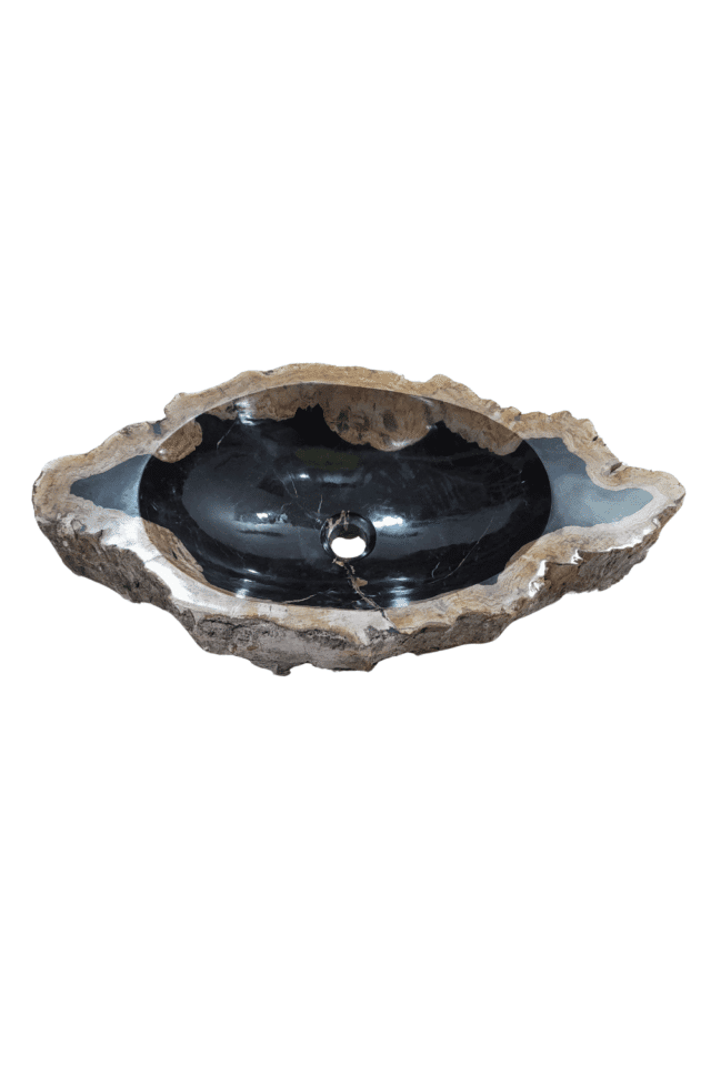 Fossiele versteend houten wasbak 65x31x15 cm