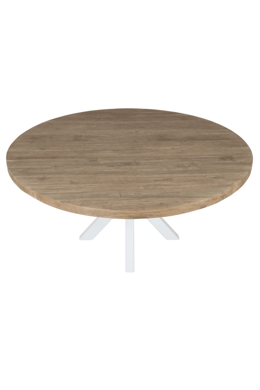 Ronde teak houten eettafel massief 160 cm met witte kruispoot