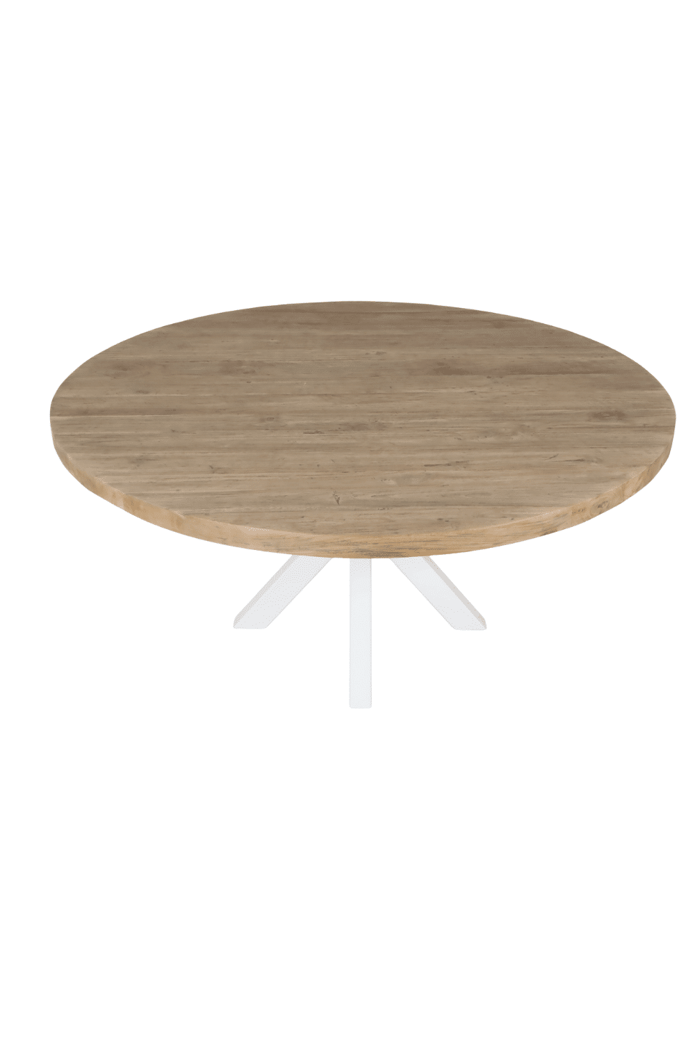 Ronde teak houten eettafel massief 160 cm met witte kruispoot