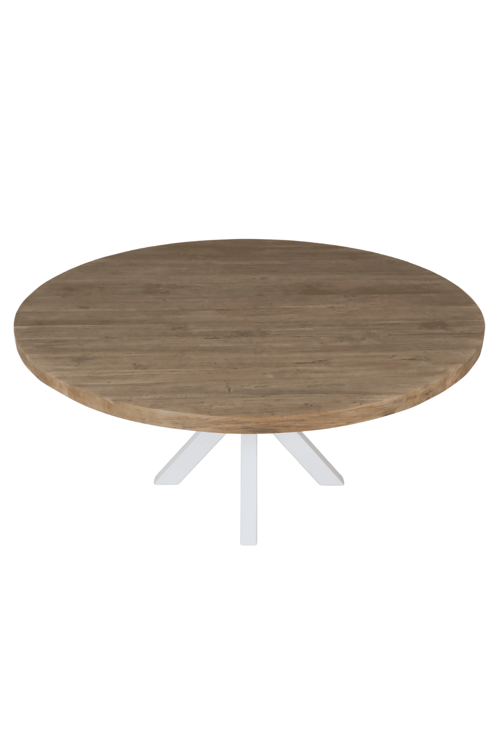 Ronde teak houten eettafel massief 160 cm met witte kruispoot