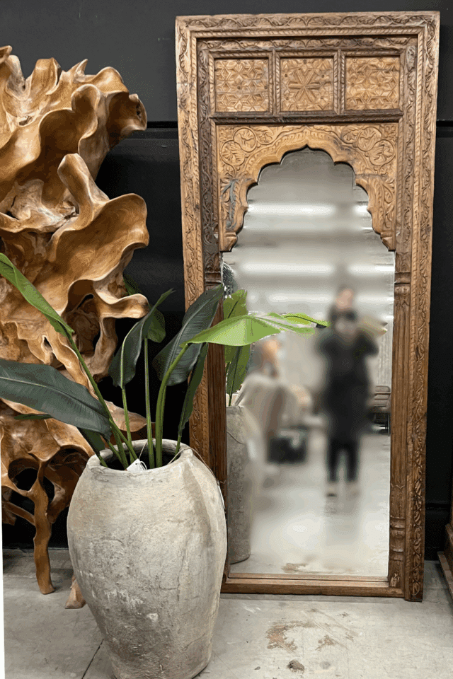 Houten Spiegel Met Boog En Houtsnijwerk 90 215 210 Cm