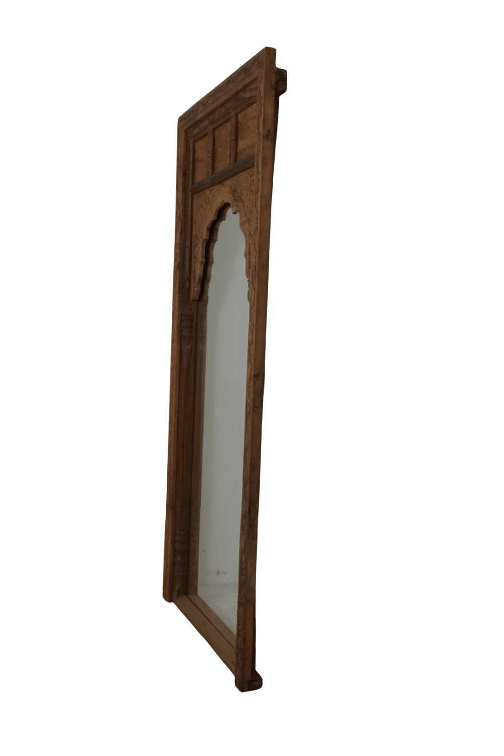 Teak houten spiegel Marrokaans, indiaans met boog en houtsnijwerk 90x8x210 cm