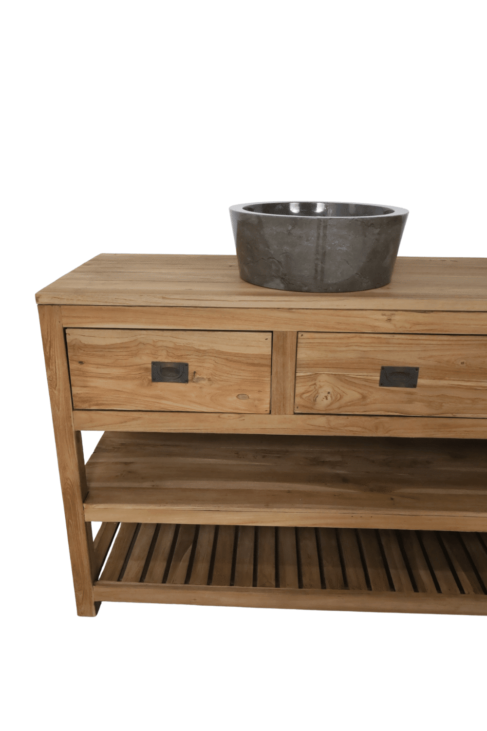 groot Teak houten badkamermeubel 200 cm 4 lades en 2 onderplanken