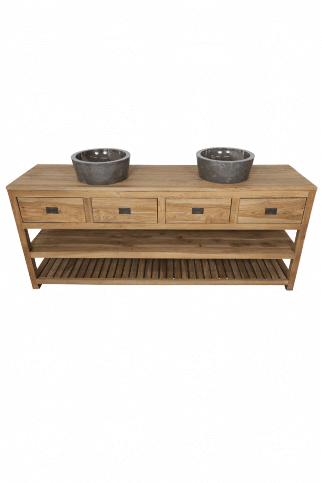 groot Teak houten badkamermeubel 200 cm 4 lades en 2 onderplanken